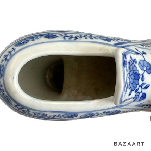 Blue & White Ceramic Dutch Delftware Shoe Figurines With Floral Pattern - Picture 10 of 12